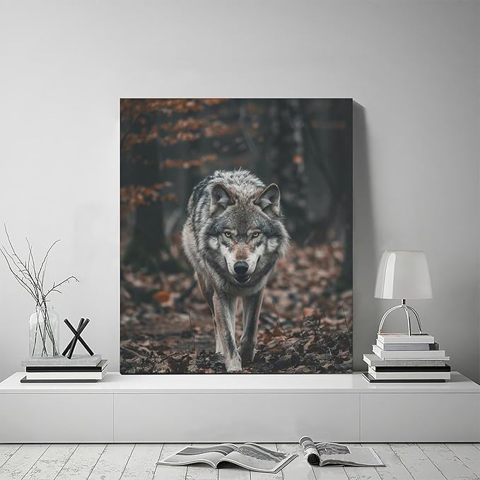 Wolf Wall Art Wildlife Forest Pictures Wall Decor Wolf Canvas Painting Print Home Modern Artwork Decorations Framed for Bathroom Living Room Bedroom Office 20 x 24 inch