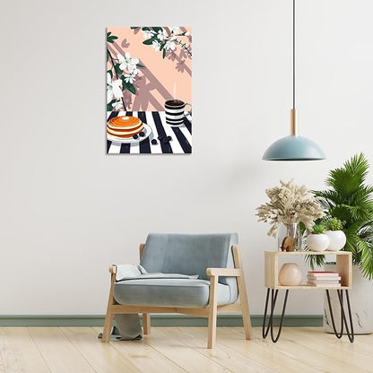 Vintage Dining Table Afternoon Tea Wall Art Funky Coffee Food Flowers Canvas Posters Cakes Bread Pastries Kitchen Prints Painting For Modern Home Dining Room Bakery Cafe Wall Decor 8x10in Framed