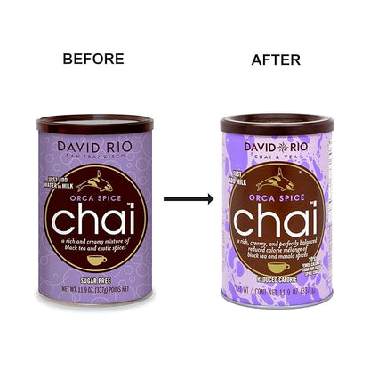 David Rio Orca Spice Reduced Calorie Chai Mix, Sugar-Free, Just Add Milk or Water, 11.9 oz Canister (Pack of 1)