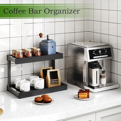 MARTY 2 Tier Spice Rack Organizer for Countertop, 15.8''L Coffee Station/Bathroom Organizer Countertop, Counter Shelf Desktop Storage Organizer for Kitchen, Bedroom, Office (Black)