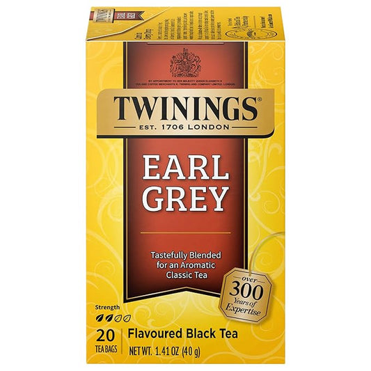 Twinings Earl Grey Black Tea Individually Wrapped Bags, 20 Count (Pack of 1), Flavoured with Citrus and Bergamot, Caffeinated, Enjoy Hot or Iced | Packaging May Vary