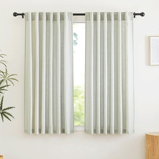 RYB HOME Linen Sheer Curtains for Window Treatments, Light Filtering Privacy Modern Flax Linen Texture Drapes for Dining Room Home Office Bedroom, W 70 x L 84 inches, Sage Green, 2 Panels