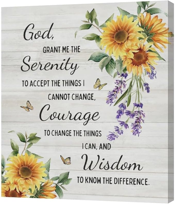 Serenity Prayer Wall Decor Christian Religious Sunflower Pictures Inspirational Bible Verses Scripture Canvas Wall Art God Painting Home Modern Artwork Framed for Living Room Bedroom Office 20x24inch