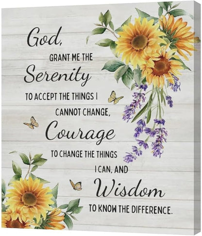 Serenity Prayer Wall Decor Christian Religious Sunflower Pictures Inspirational Bible Verses Scripture Canvas Wall Art God Painting Home Modern Artwork Framed for Living Room Bedroom Office 20x24inch