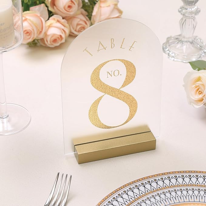 UNIQOOO 10 Pack 4" Gold Birch Wood Stands for Wedding Acrylic Sign, Wood Table Number Holders for 1/8 Thick Acrylic Sheets | Wedding Display Stand, Card Holder for Bar Menu, Retail Sign, Party