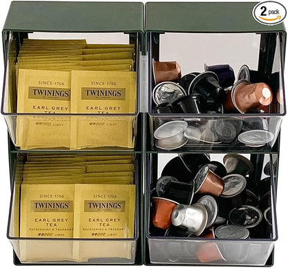 2 Pack Coffee Pod Organizer, Plastic Sugar and Creamer Holder for Coffee Bar, Coffee Station Accessories Storage for K Cups and Tea Bags, Home, Kitchen, Pantry, Office Use ( Green )