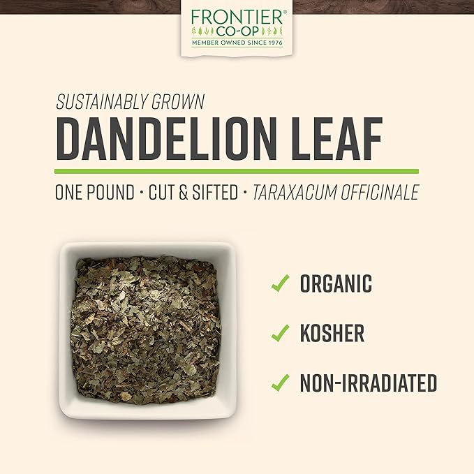Frontier Co-op Organic Cut and Sifted Dandelion Leaf 1lb - Dried for Loose Tea, Caffeine-Free Coffee Alternative, or Powder Supplement Capsules