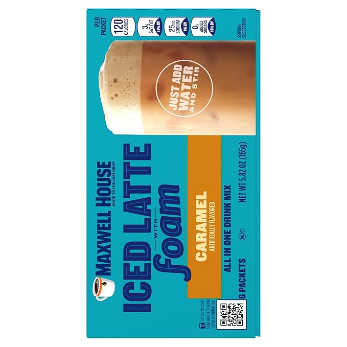 Maxwell House Iced Caramel Latte with Foam All in One Drink Mix, 5.82 oz, 6 Packets