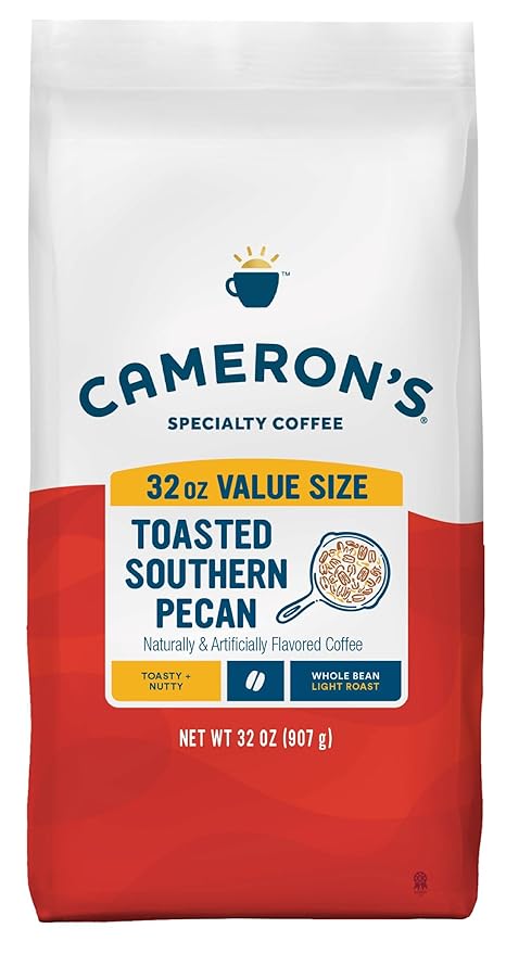 Cameron's Coffee Roasted Whole Bean Coffee, Flavored, Toasted Southern Pecan, 32 Ounce