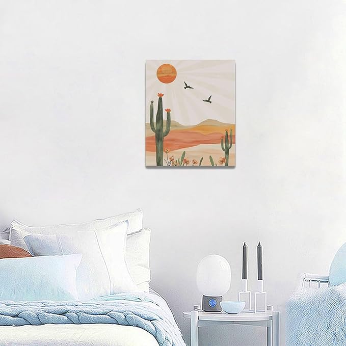 Boho Cactus Wall Art Succulent Desert Pictures Wall Decor Minimalist Nature Canvas Painting Print Home Modern Artwork Decorations Framed for Bathroom Living Room Bedroom Office 20 x 24 inch