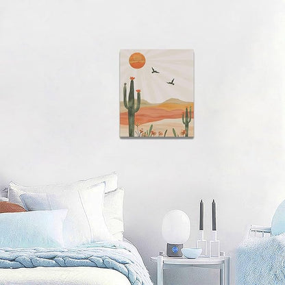 Boho Cactus Wall Art Succulent Desert Pictures Wall Decor Minimalist Nature Canvas Painting Print Home Modern Artwork Decorations Framed for Bathroom Living Room Bedroom Office 20 x 24 inch