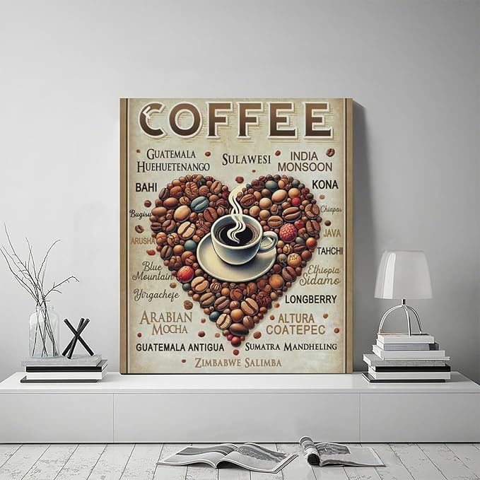 Coffee Wall Art Cafe Pictures Wall Decor Latte Drink Canvas Painting Home Modern Artwork Decorations Framed for Coffee Bar Kitchen Living Room Bedroom Office 20 x 24 inch