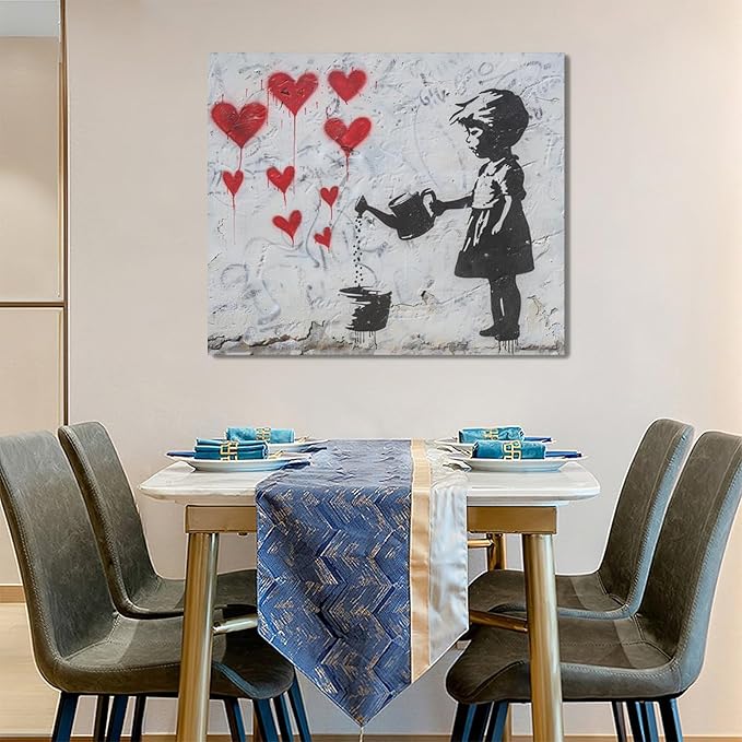 xiilo Banksy Girl Wall Art Heart Pictures Street Graffiti Canvas Wall Decor Kids Aesthetic Painting Pop Home Modern Artwork Decorations Framed for Living Room Bedroom Bathroom Office 24 x 20 inch