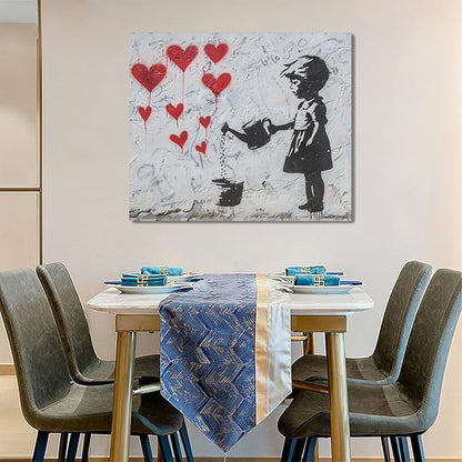 xiilo Banksy Girl Wall Art Heart Pictures Street Graffiti Canvas Wall Decor Kids Aesthetic Painting Pop Home Modern Artwork Decorations Framed for Living Room Bedroom Bathroom Office 24 x 20 inch