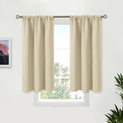 BGment Beige Blackout Curtains for Bedroom Kitchen 45 Inches Long - Thermal Insulated Short Drapes with Rod Pocket for Bathroom Bedroom, 34 x 45 Inch, 2 Panels