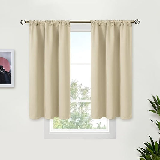 BGment Beige Blackout Curtains for Bedroom Kitchen 45 Inches Long - Thermal Insulated Short Drapes with Rod Pocket for Bathroom Bedroom, 34 x 45 Inch, 2 Panels