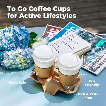 Fit Meal Prep 500 Pack 8 oz Disposable Coffee Cups with Lids, Sleeves, Leak-Proof To Go Coffee Cups with Lids, Durable Hot Paper Cups for Home, Office, Party, Business