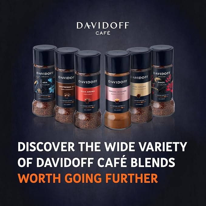 DAVIDOFF Rich Aroma Instant Coffee - Vivid and Spicy - Strong Body and Pleasant Acidity - 100% Arabica Beans - 10/12 Intensity - 1 x 3.17 oz
