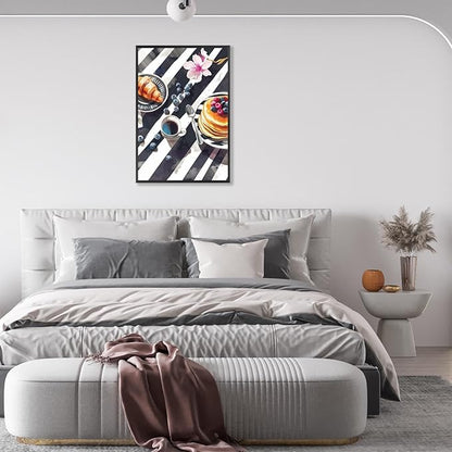 Trendy Pastry Food Kitchen Wall Art Retro Coffee Afternoon Tea Canvas Posters Cake Bread Aesthetic Prints Painting For Modern Home Dining Room Bakery Cafe Restaurant Wall Decor 8x10in Framed