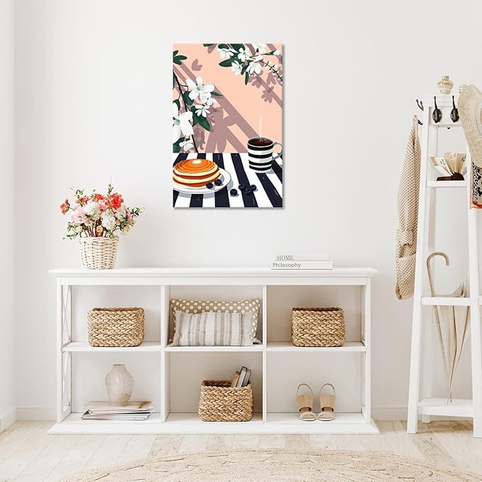Vintage Dining Table Afternoon Tea Wall Art Funky Coffee Food Flowers Canvas Posters Cakes Bread Pastries Kitchen Prints Painting For Modern Home Dining Room Bakery Cafe Wall Decor 8x10in Framed