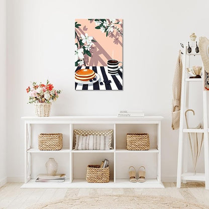 Vintage Dining Table Afternoon Tea Wall Art Funky Coffee Food Flowers Canvas Posters Cakes Bread Pastries Kitchen Prints Painting For Modern Home Dining Room Bakery Cafe Wall Decor 8x10in Framed