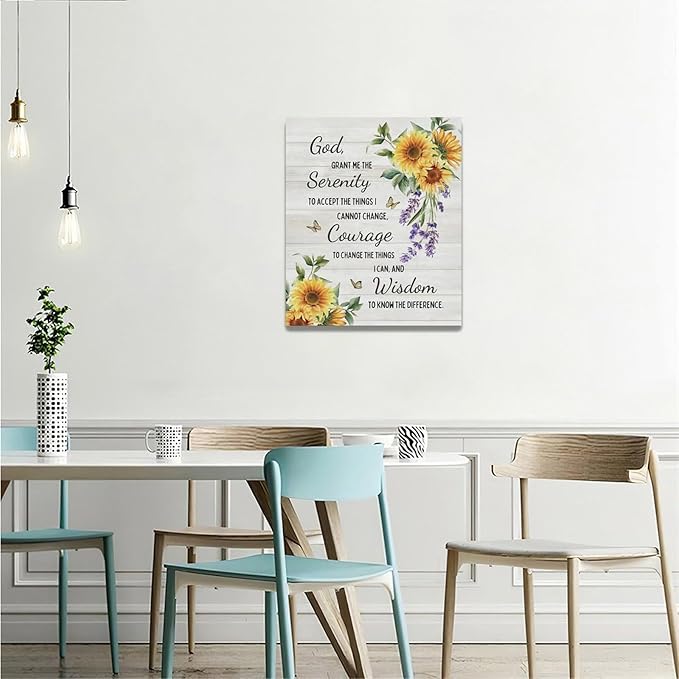 Serenity Prayer Wall Decor Christian Religious Sunflower Pictures Inspirational Bible Verses Scripture Canvas Wall Art God Painting Home Modern Artwork Framed for Living Room Bedroom Office 20x24inch