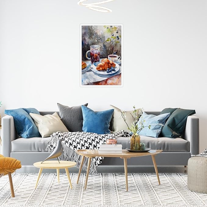 Vintage Coffee Food Kitchen Wall Art Colorful Bread Pastries Drinks Canvas Posters Funky Dining Table Plates Afternoon Tea Prints Painting For Modern Dining Room Cafe Wall Decor 12x16in Unframed