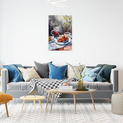 Vintage Coffee Food Kitchen Wall Art Colorful Bread Pastries Drinks Canvas Posters Funky Dining Table Plates Afternoon Tea Prints Painting For Modern Dining Room Cafe Wall Decor 12x16in Unframed