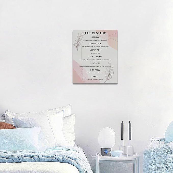 7 Rules of Life Wall Art Motivational Inspirational Pictures Wall Decor Positive Quotes Canvas Painting Home Modern Artwork Decorations Framed for Office Bathroom Living Room Bedroom 20 x 24 inch