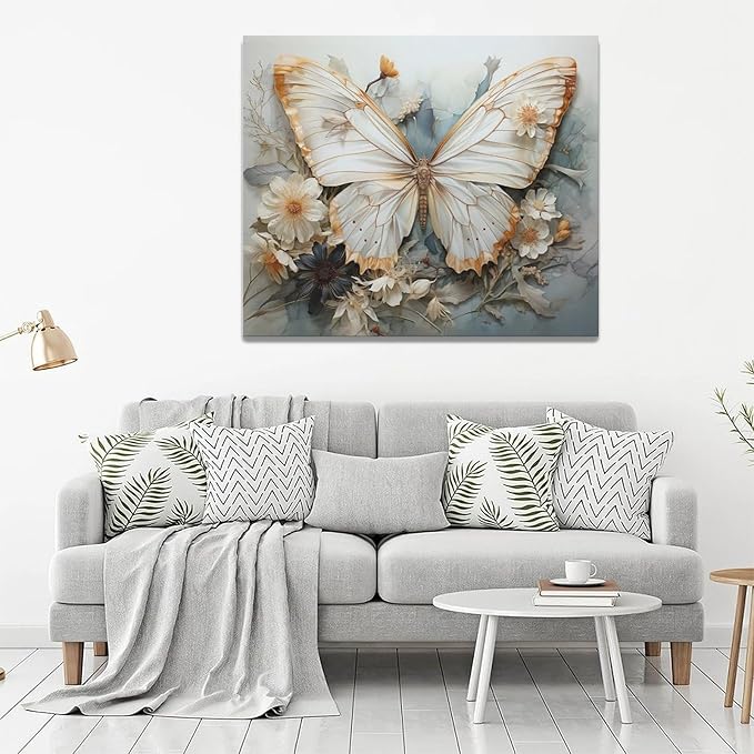 Butterfly Flower Decor Wall Art Aesthetic Butterfly Pictures Wall Decor Abstract Butterfly Floral Canvas Painting Modern Artwork Decorations Framed for Bathroom Living Room Bedroom Office 24x20inch
