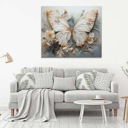 Butterfly Flower Decor Wall Art Aesthetic Butterfly Pictures Wall Decor Abstract Butterfly Floral Canvas Painting Modern Artwork Decorations Framed for Bathroom Living Room Bedroom Office 24x20inch
