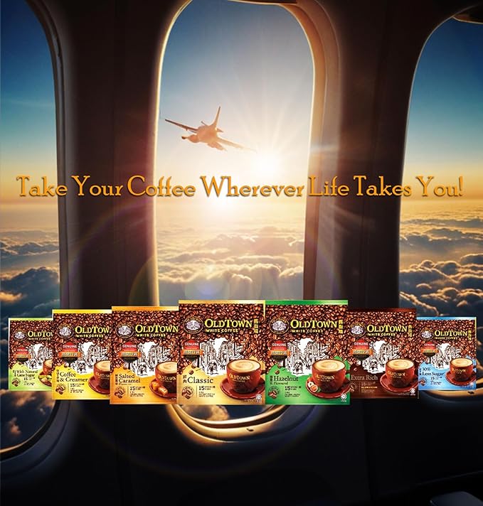 5-Pack OLDTOWN White Coffee 3 in 1 Asian Instant Coffee Package with a Cork Coaster, old town White Coffee 75 Packets with a Random Flavor Sample Packet (15 Count (Pack of 5), Classic)