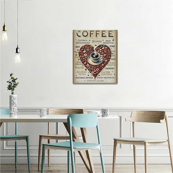 Coffee Wall Art Cafe Pictures Wall Decor Latte Drink Canvas Painting Home Modern Artwork Decorations Framed for Coffee Bar Kitchen Living Room Bedroom Office 20 x 24 inch