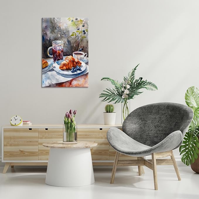 Vintage Coffee Food Kitchen Wall Art Colorful Bread Pastries Drinks Canvas Posters Funky Dining Table Plates Afternoon Tea Prints Painting For Modern Dining Room Cafe Wall Decor 8x10in Framed