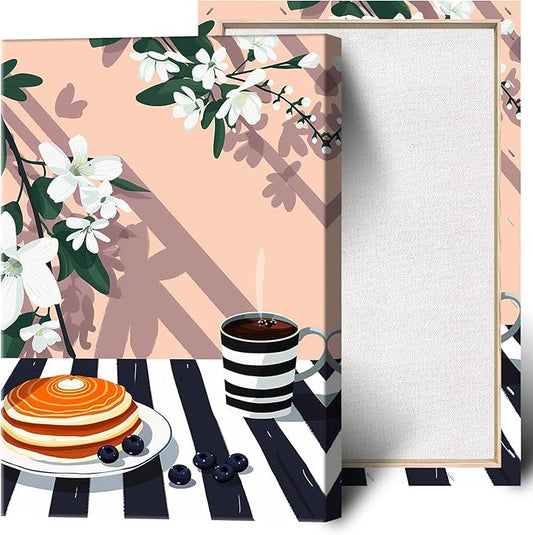 Vintage Dining Table Afternoon Tea Wall Art Funky Coffee Food Flowers Canvas Posters Cakes Bread Pastries Kitchen Prints Painting For Modern Home Dining Room Bakery Cafe Wall Decor 8x10in Framed