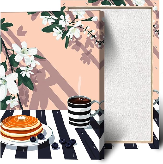 Vintage Dining Table Afternoon Tea Wall Art Funky Coffee Food Flowers Canvas Posters Cakes Bread Pastries Kitchen Prints Painting For Modern Home Dining Room Bakery Cafe Wall Decor 24x36in Framed