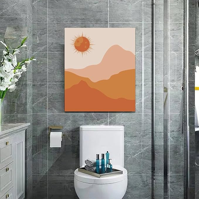 Boho Wall Art Sunset Minimalist Pictures Wall Decor Sun and Moon Nature Canvas Painting Print Home Modern Artwork Decorations Framed for Bathroom Living Room Bedroom Office 20 x 24 inch