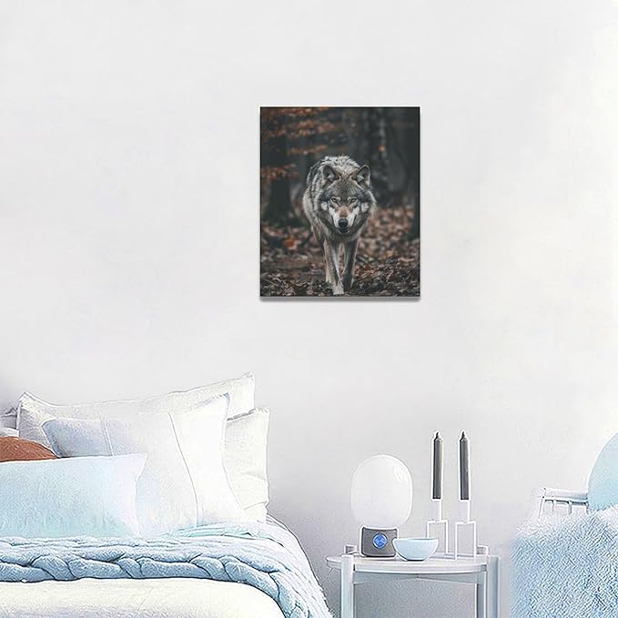 Wolf Wall Art Wildlife Forest Pictures Wall Decor Wolf Canvas Painting Print Home Modern Artwork Decorations Framed for Bathroom Living Room Bedroom Office 20 x 24 inch