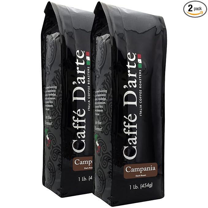 Caffe D'arte Campania Whole Bean Coffee, 1 Pound, Pack of 2