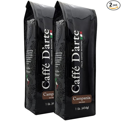Caffe D'arte Campania Whole Bean Coffee, 1 Pound, Pack of 2