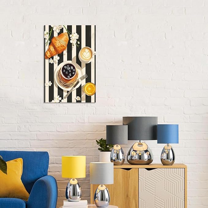 Vintage Black And White Kitchen Food Wall Art Funky Afternoon Tea Pastries Canvas Posters Colorful Cake Bread Oranges Prints Painting For Modern Dining Room Bakery Cafe Wall Decor 8x10in Framed