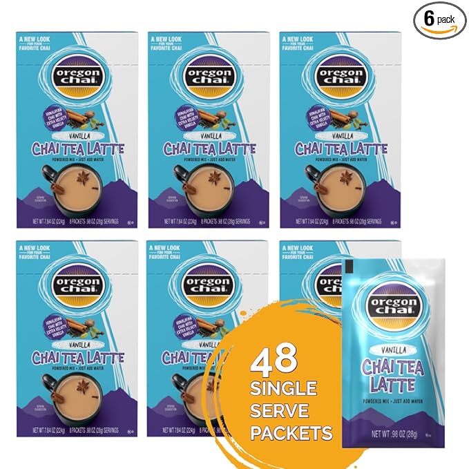Oregon Chai Vanilla Dry Chai Latte Mix, 8 Count (Pack of 6)