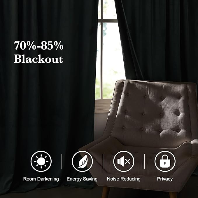 RYB HOME Dusty Blue Velvet Drapes for Baby Boy Bedroom, Thermal Insulated, Light Blocking, Floor-Length Back Tab Velvet Curtains for Modern Home Decor, 52" W x L102 L, 2 Panels Set