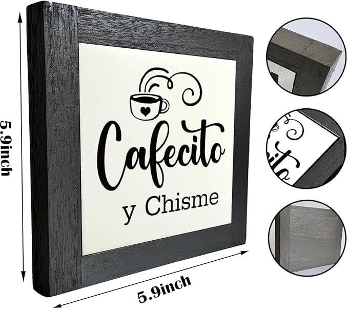 Coffee Wood Plaque Sign, Cafecito y Chisme, Box Wood Plaques Desk Décor, Rustic Kitchen Home Decor, Tea Room Decor, Decor Sign for Coffee Bar Home Office Kitchen, Coffee Lover Gift, 5.9×5.9inch C