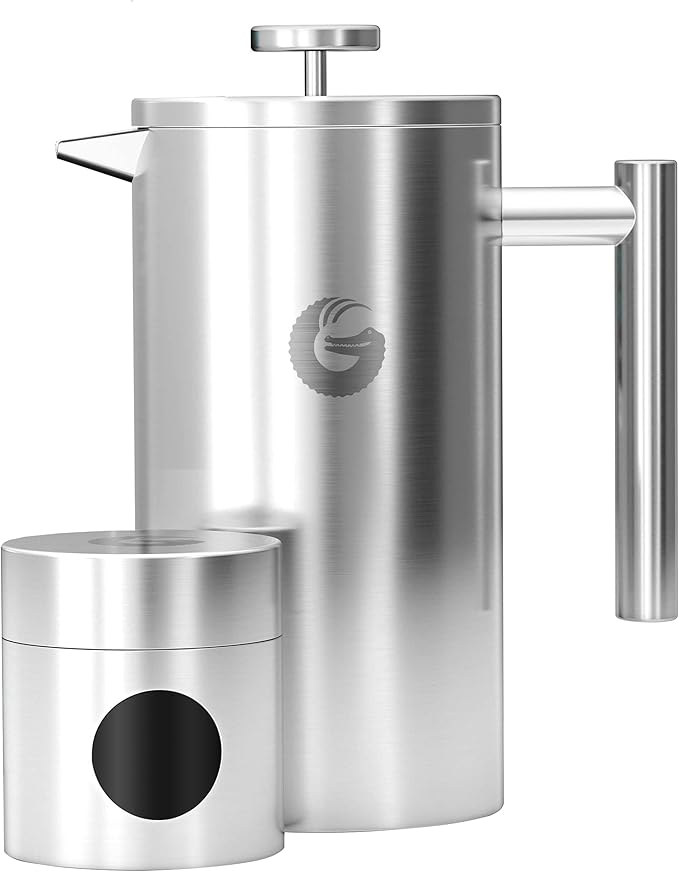 Coffee Gator French Press Coffee Maker, Stainless Steel, 34oz – Insulated Double Wall, Prensa Francesa Para Cafe, Tea Press, Glass & Small French Press Silver