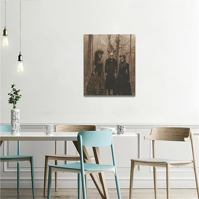 Gothic Skull Wall Art Pictures Goth Skeleton Wall Decor Canvas Painting Home Modern Artwork Decorations Framed for Bathroom Living Room Bedroom Office 20 x 24 inch