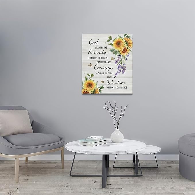 Serenity Prayer Wall Decor Christian Religious Sunflower Pictures Inspirational Bible Verses Scripture Canvas Wall Art God Painting Home Modern Artwork Framed for Living Room Bedroom Office 20x24inch
