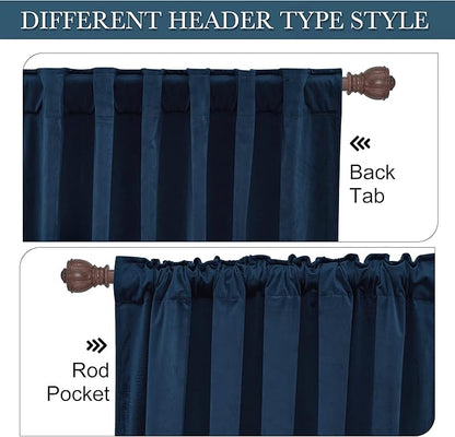 RYB HOME Navy Blue Velvet Curtains 100 inches, Back Tab Soft Fabric Room Darkening Thermal Insulated Luxurious Home Decor Curtains for Living Room Bedroom, W 52" x L 100", 2 Panels Set