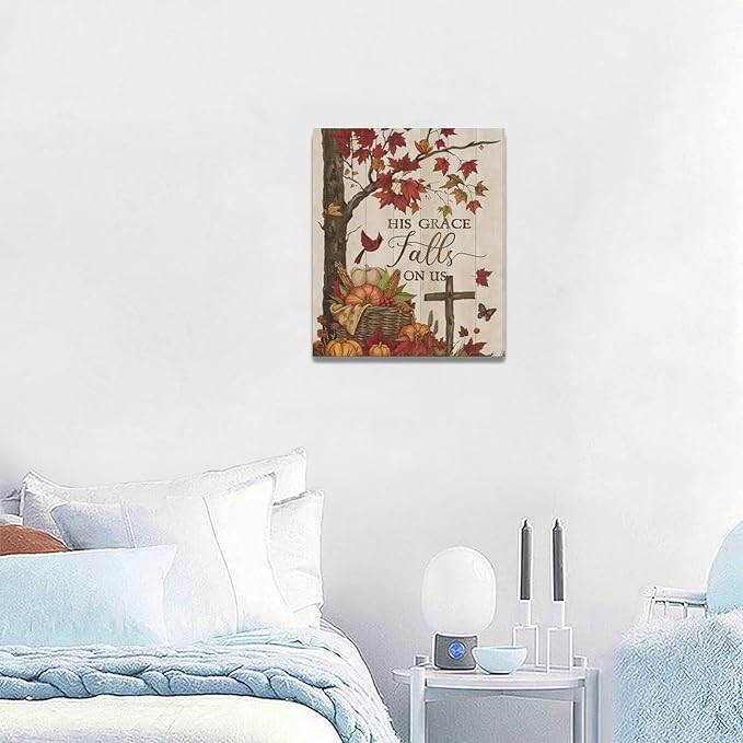 Maple Leaf Fall Wall Art Pictures Autumn Leaves Wall Decor Pumpkins Canvas Painting Home Modern Artwork Decorations Framed for Bathroom Living Room Bedroom 20 x 24 inch