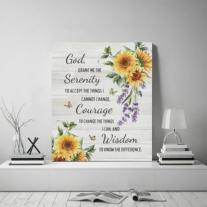 Serenity Prayer Wall Decor Christian Religious Sunflower Pictures Inspirational Bible Verses Scripture Canvas Wall Art God Painting Home Modern Artwork Framed for Living Room Bedroom Office 20x24inch